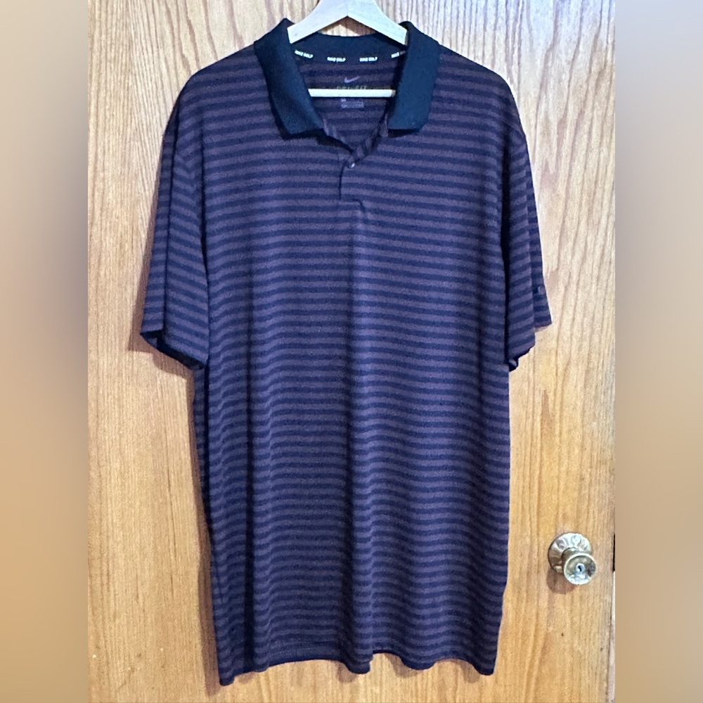 Nike golf Men's sz‎ XXL Striped Polo Shirt Black and maroon (AC)